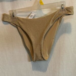 AA-461 Aerie NWT Cheeky Gold Metallic‎ Summer Swim Bikini Bottoms Size L